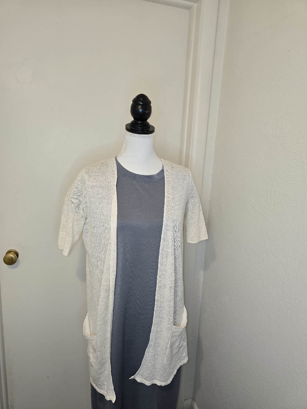 Tahari Ivory Linen Knit Open Cardigan Size XS